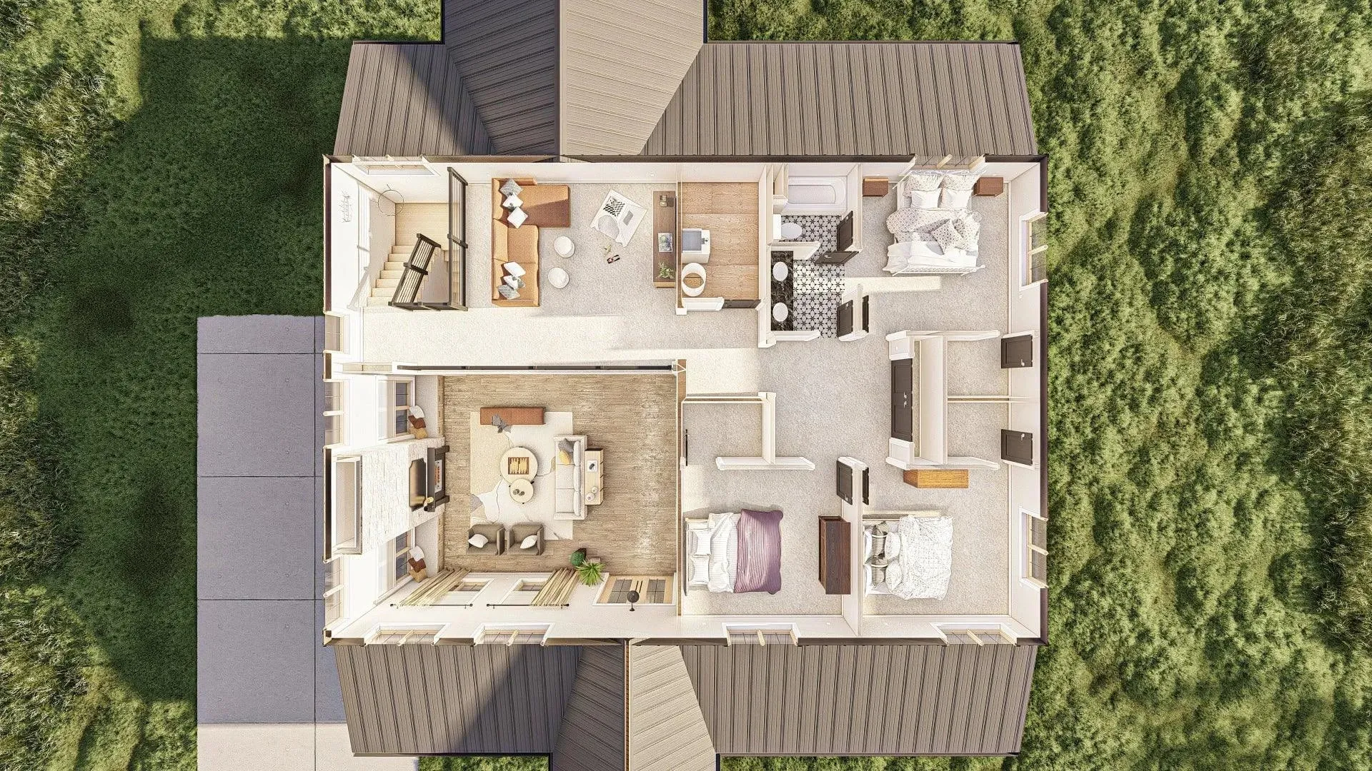 Stylish 4-Bedroom Home with Spacious Living and Inviting Porches