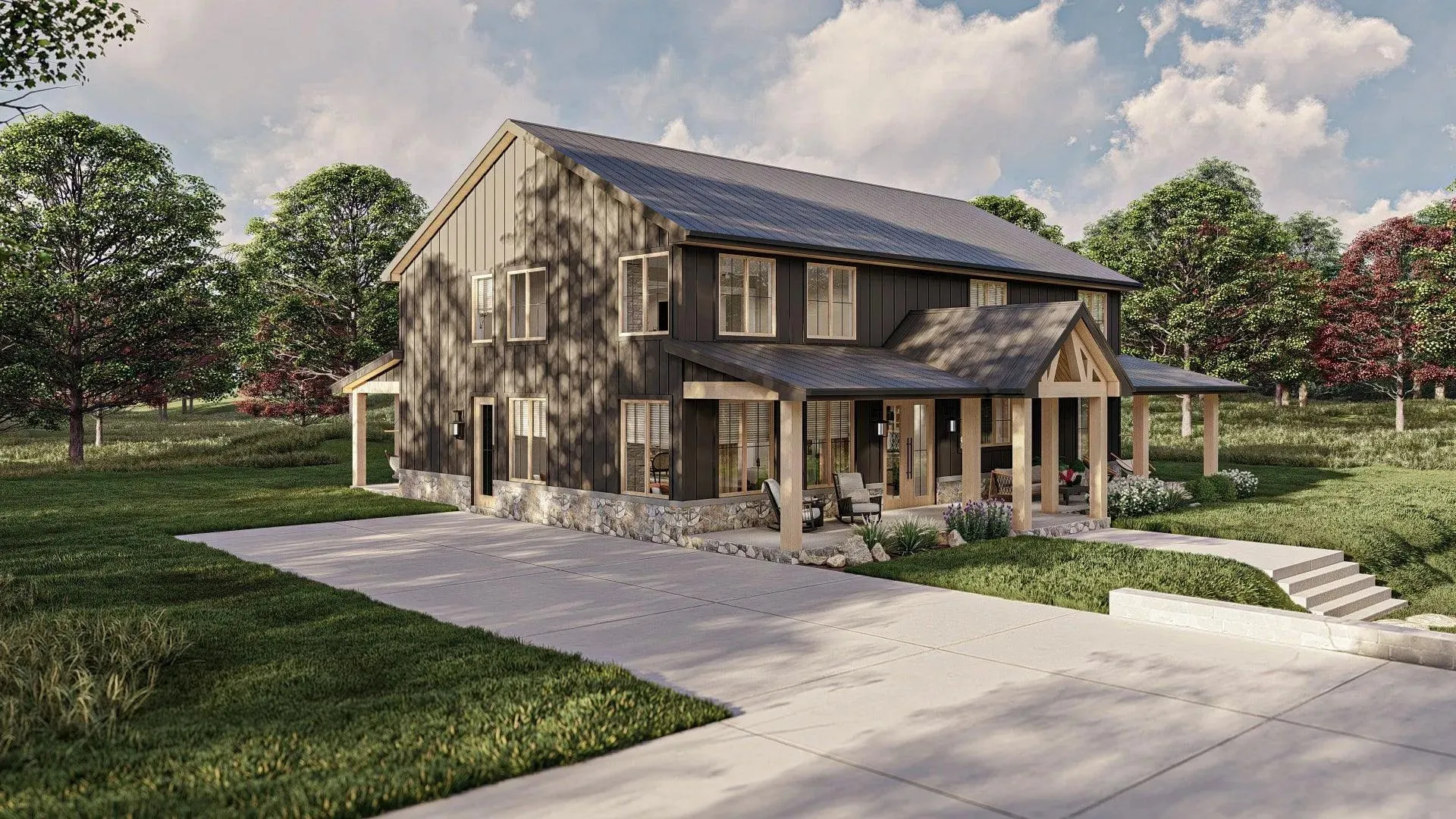 Stylish 4-Bedroom Home with Spacious Living and Inviting Porches