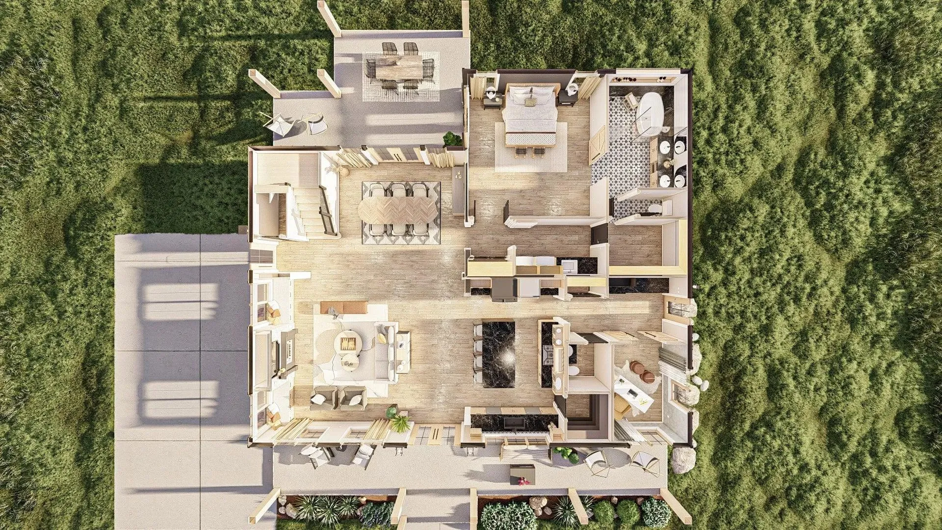 Stylish 4-Bedroom Home with Spacious Living and Inviting Porches