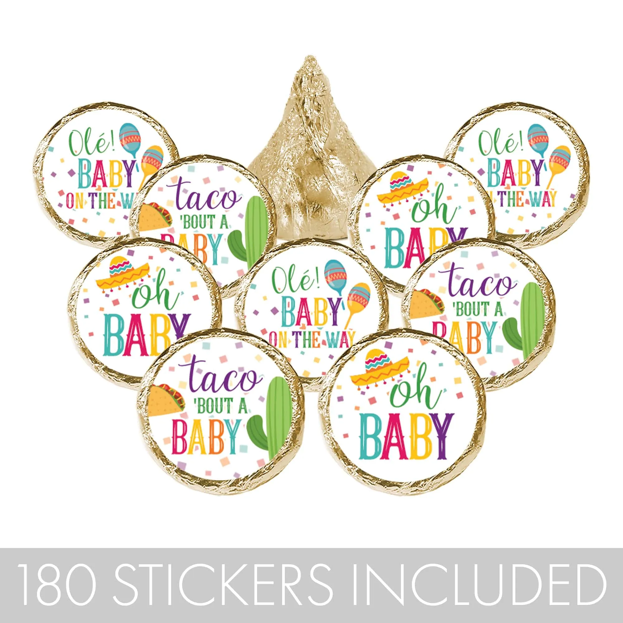 Taco 'Bout a Baby: Baby Shower - Favor Stickers - Fits on Hershey's Kisses - 180 Stickers
