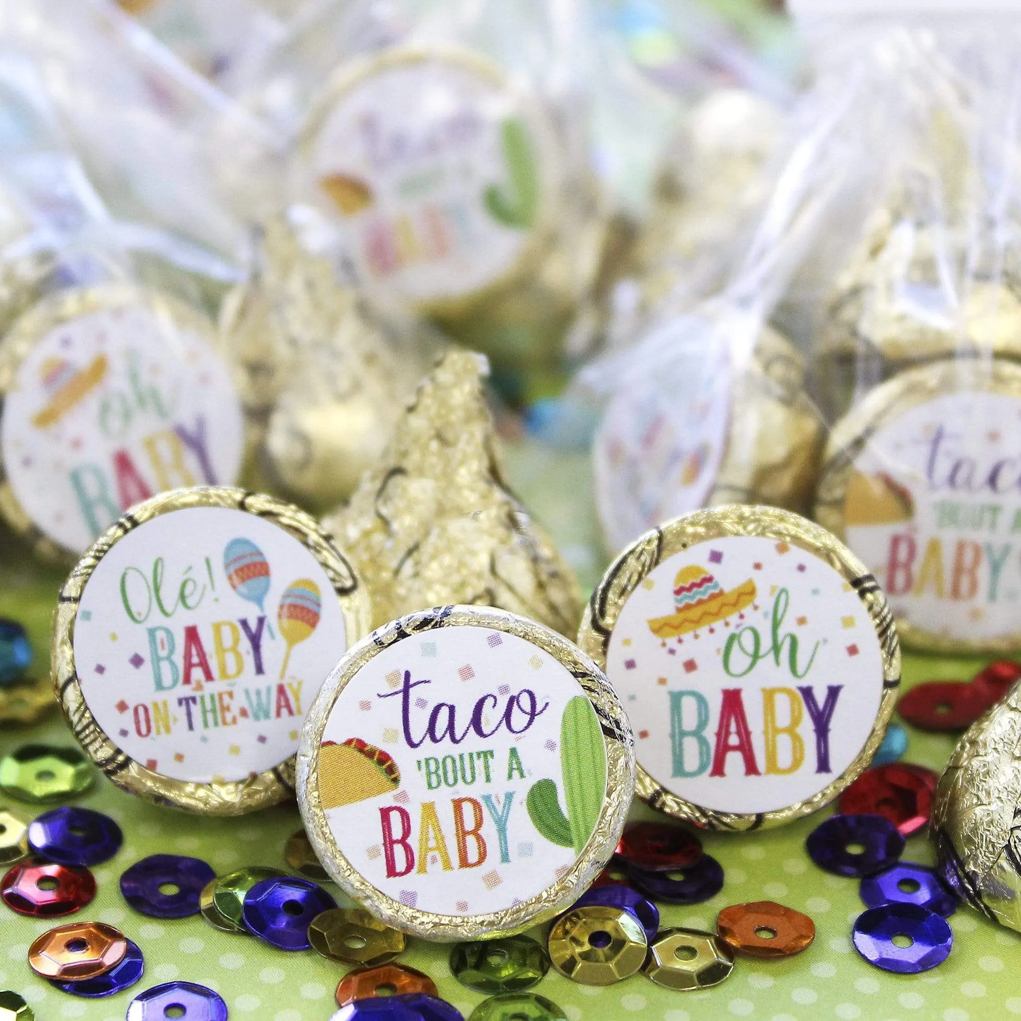 Taco 'Bout a Baby: Baby Shower - Favor Stickers - Fits on Hershey's Kisses - 180 Stickers