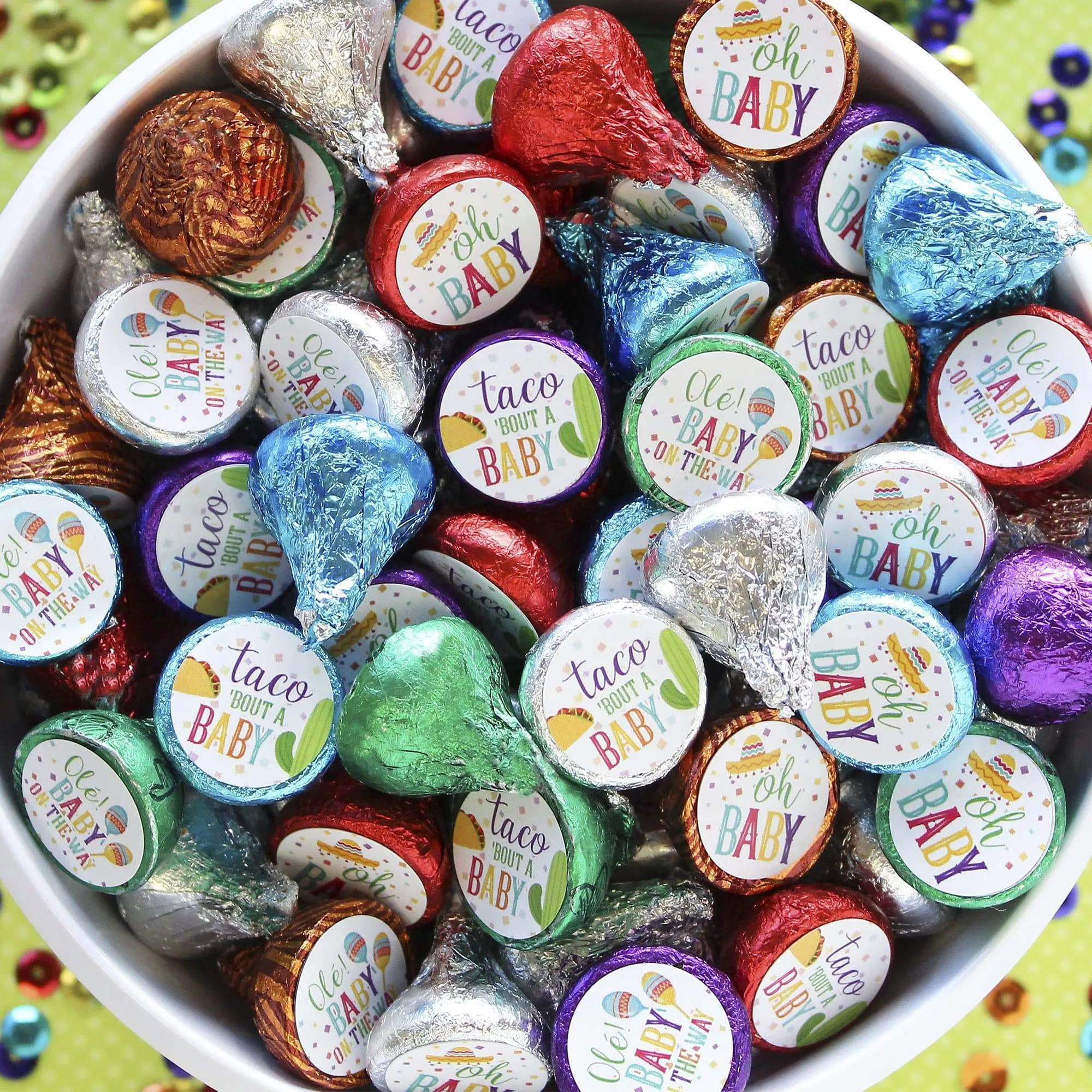 Taco 'Bout a Baby: Baby Shower - Favor Stickers - Fits on Hershey's Kisses - 180 Stickers