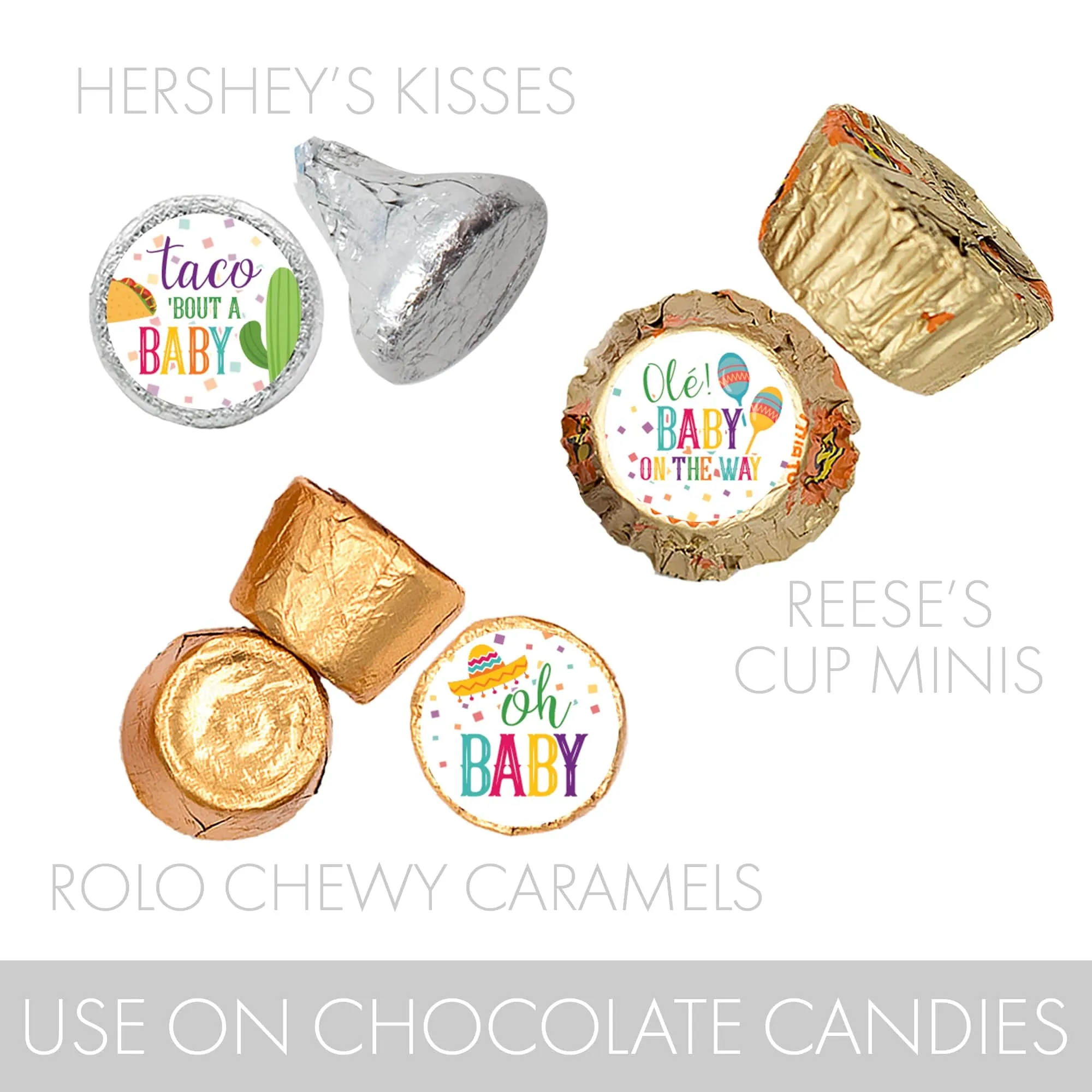 Taco 'Bout a Baby: Baby Shower - Favor Stickers - Fits on Hershey's Kisses - 180 Stickers