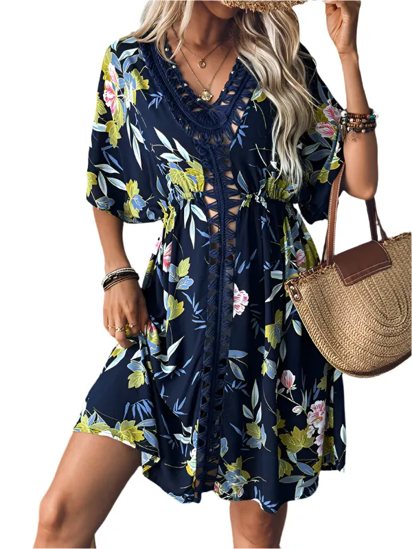 TEEK - Champlain Beach Dress Hand Hook Beaded Stitching Cover-Up