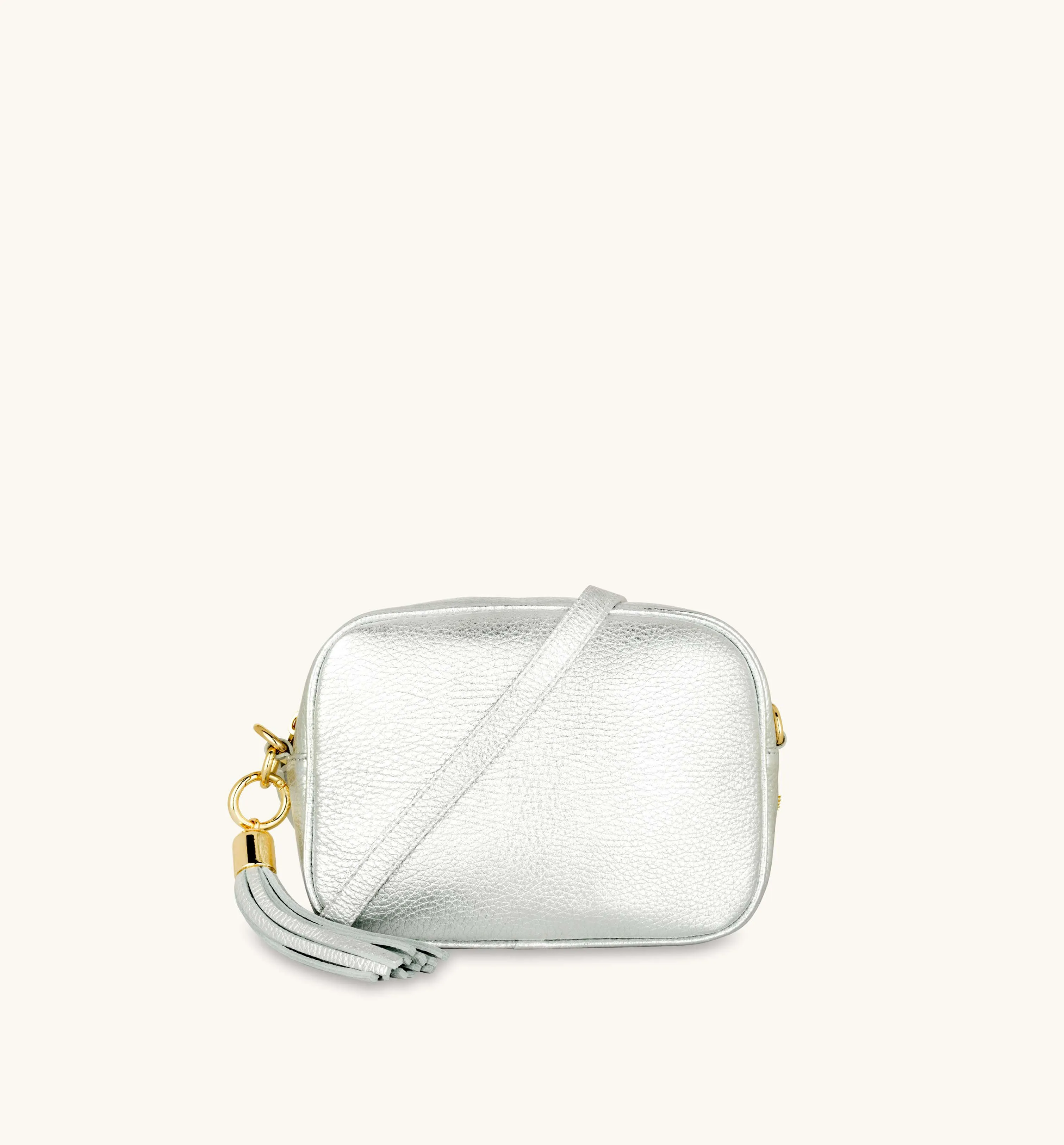 The Tassel Silver Leather Crossbody Bag With Black & White Giraffe Strap