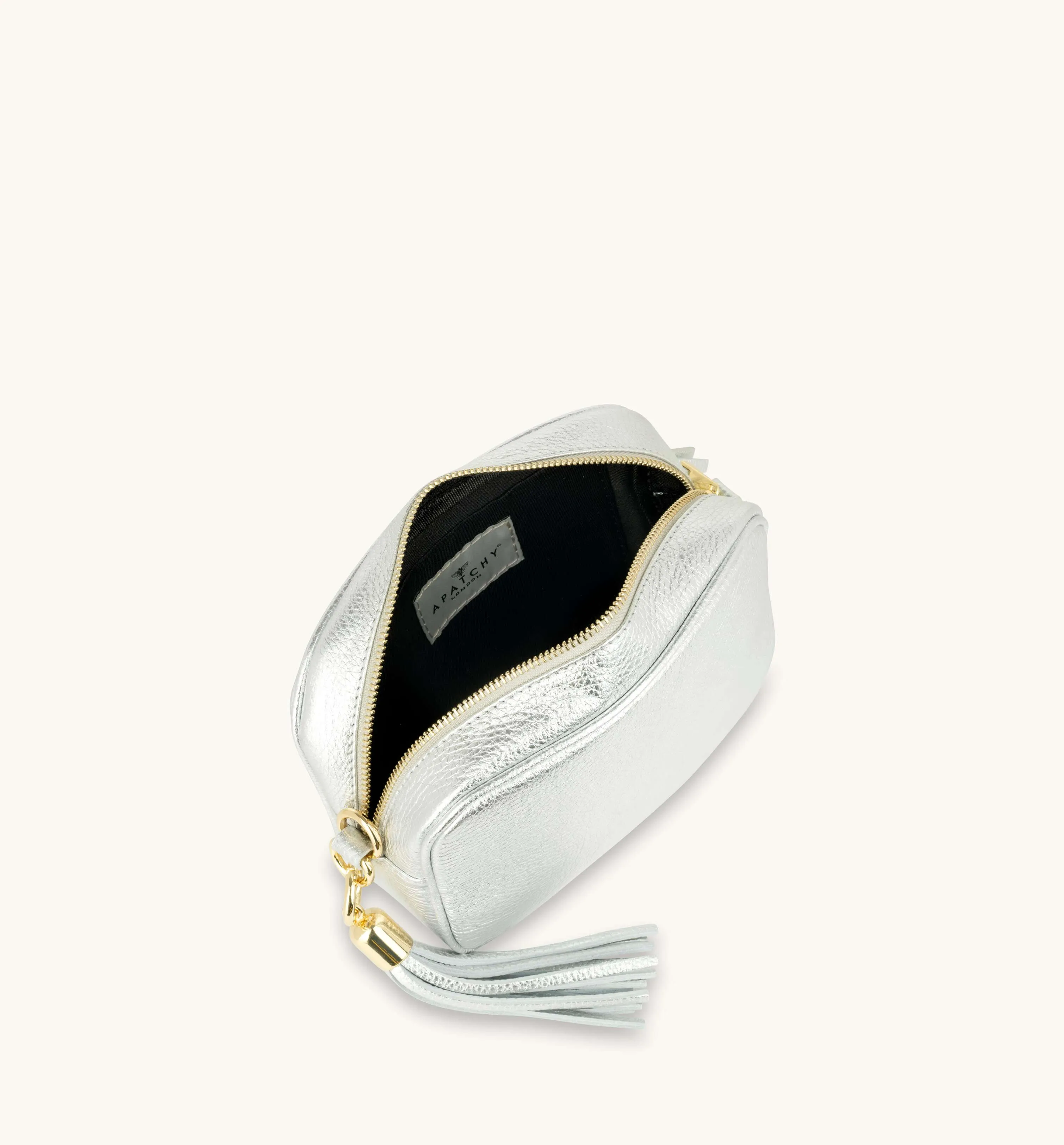 The Tassel Silver Leather Crossbody Bag With Black & White Giraffe Strap