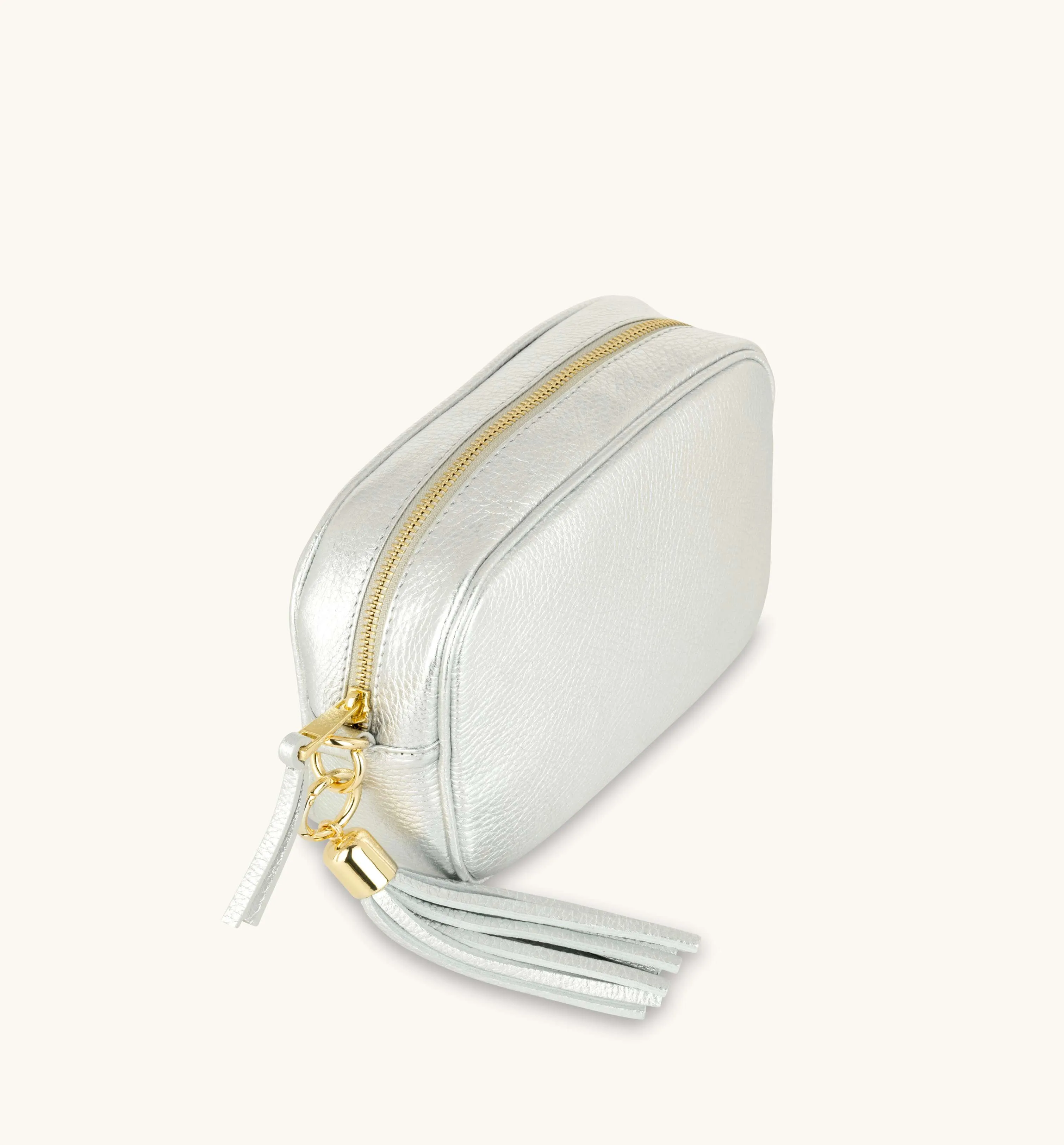 The Tassel Silver Leather Crossbody Bag With Black & White Giraffe Strap