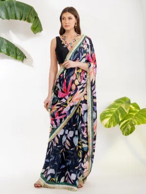 Tropical Flower Printed Saree (Set of 2)