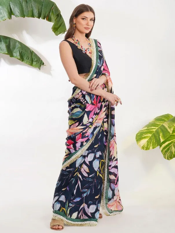 Tropical Flower Printed Saree (Set of 2)