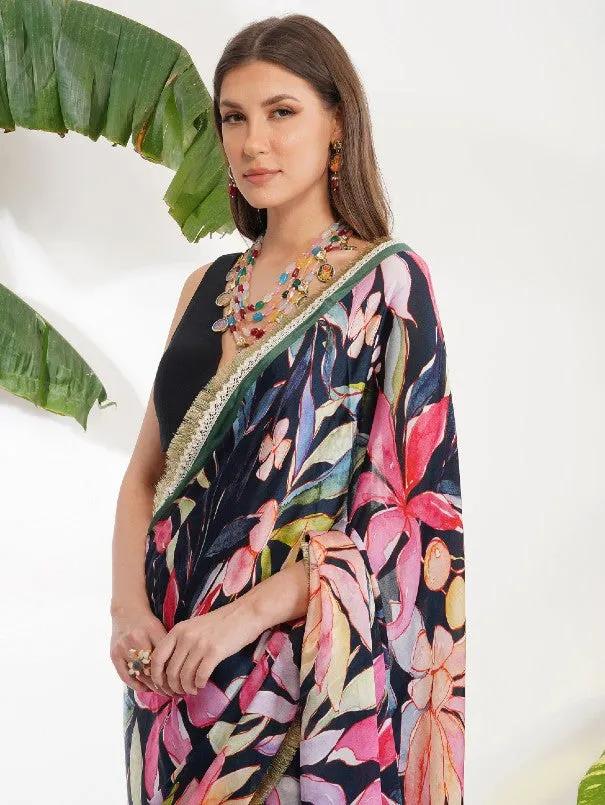 Tropical Flower Printed Saree (Set of 2)