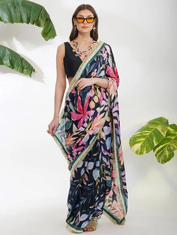 Tropical Flower Printed Saree (Set of 2)