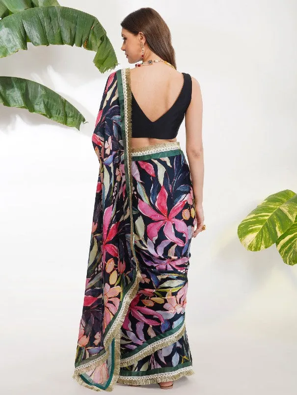 Tropical Flower Printed Saree (Set of 2)
