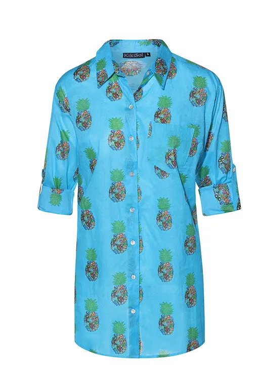 Turquoise Pineapple KikiSol Boyfriend Shirt