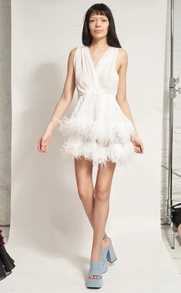 TWO TIER FEATHER Charming DRESS - WHITE