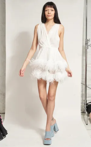 TWO TIER FEATHER Charming DRESS - WHITE