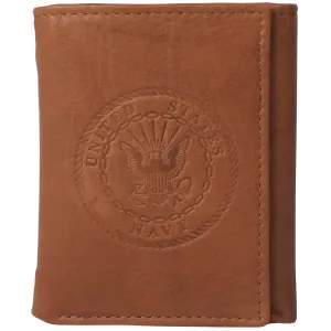 United States Navy Crest Embossed on 100% Leather Trifold Wallet