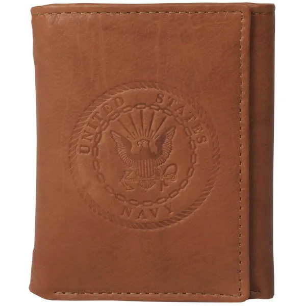 United States Navy Crest Embossed on 100% Leather Trifold Wallet