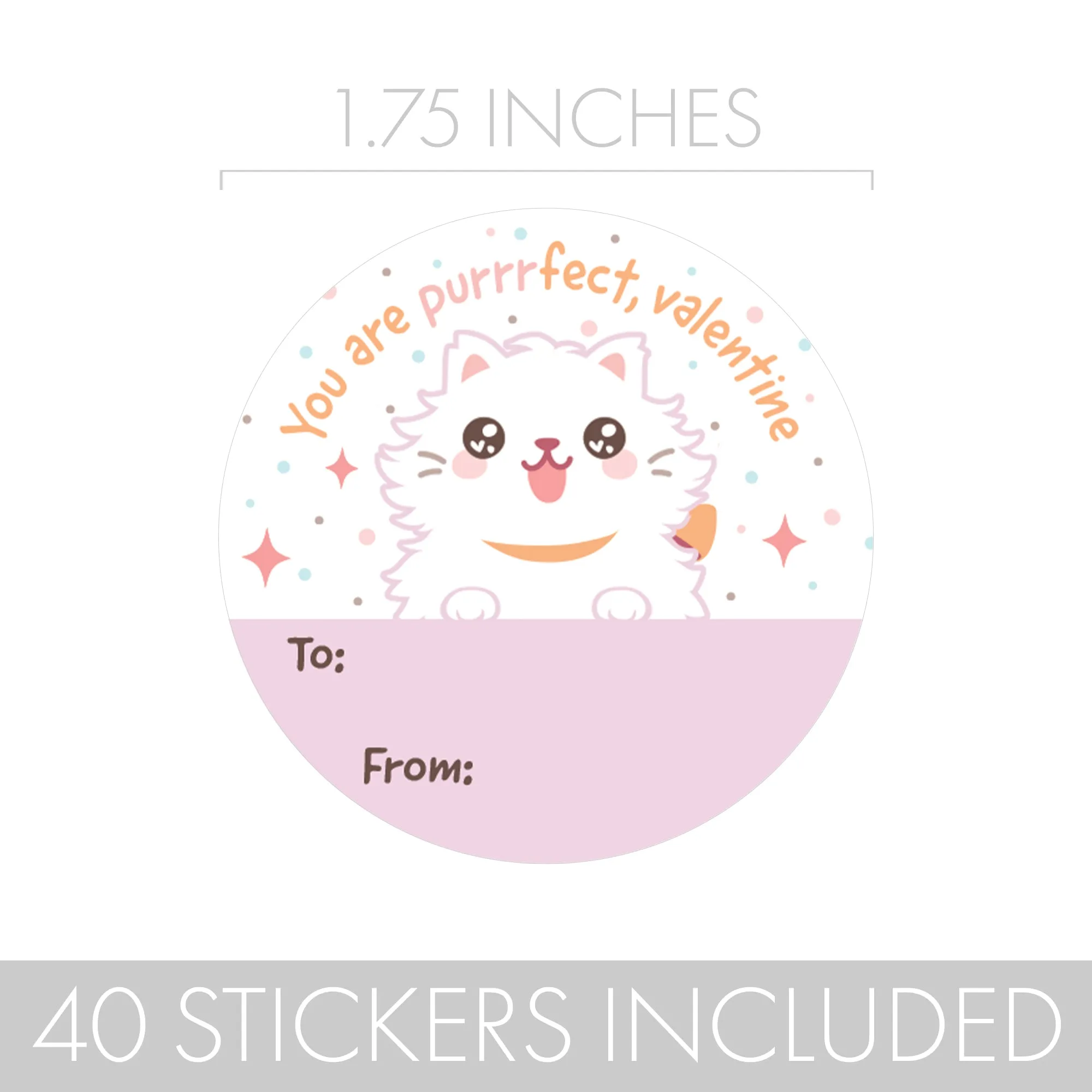 Valentine's Day Treat Stickers: Dogs and Cats- 40 Circle Stickers