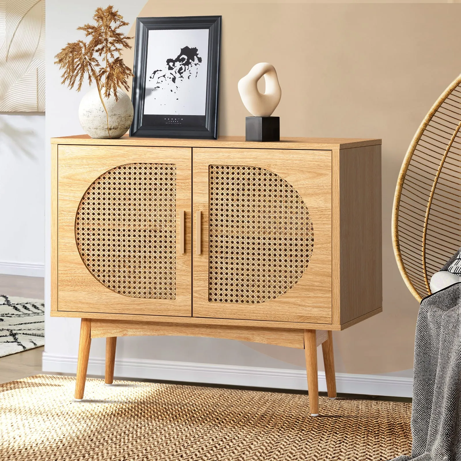 Vesta Rattan Solid Wood Cabinet