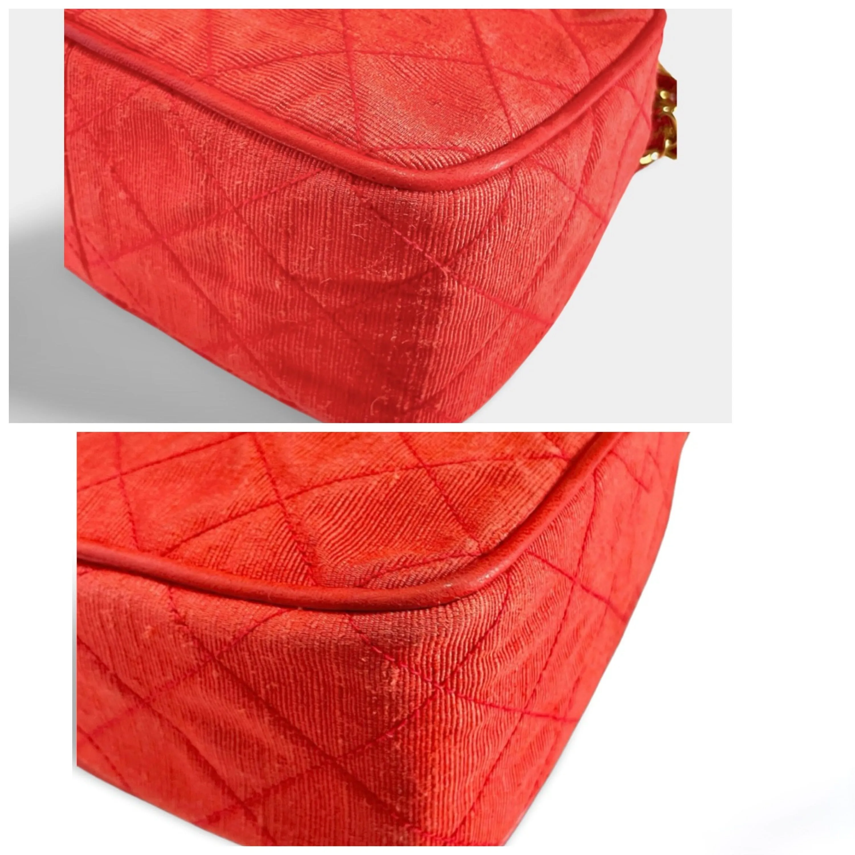Vintage CHANEL red woven canvas camera bag style shoulder bag with a tassel and CC mark. Rare masterpiece. 060130ac5