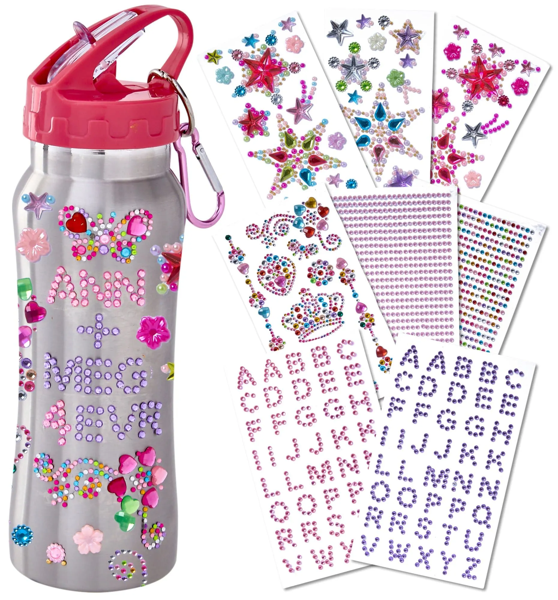 Water Bottle with Gem Rhinestone Stickers