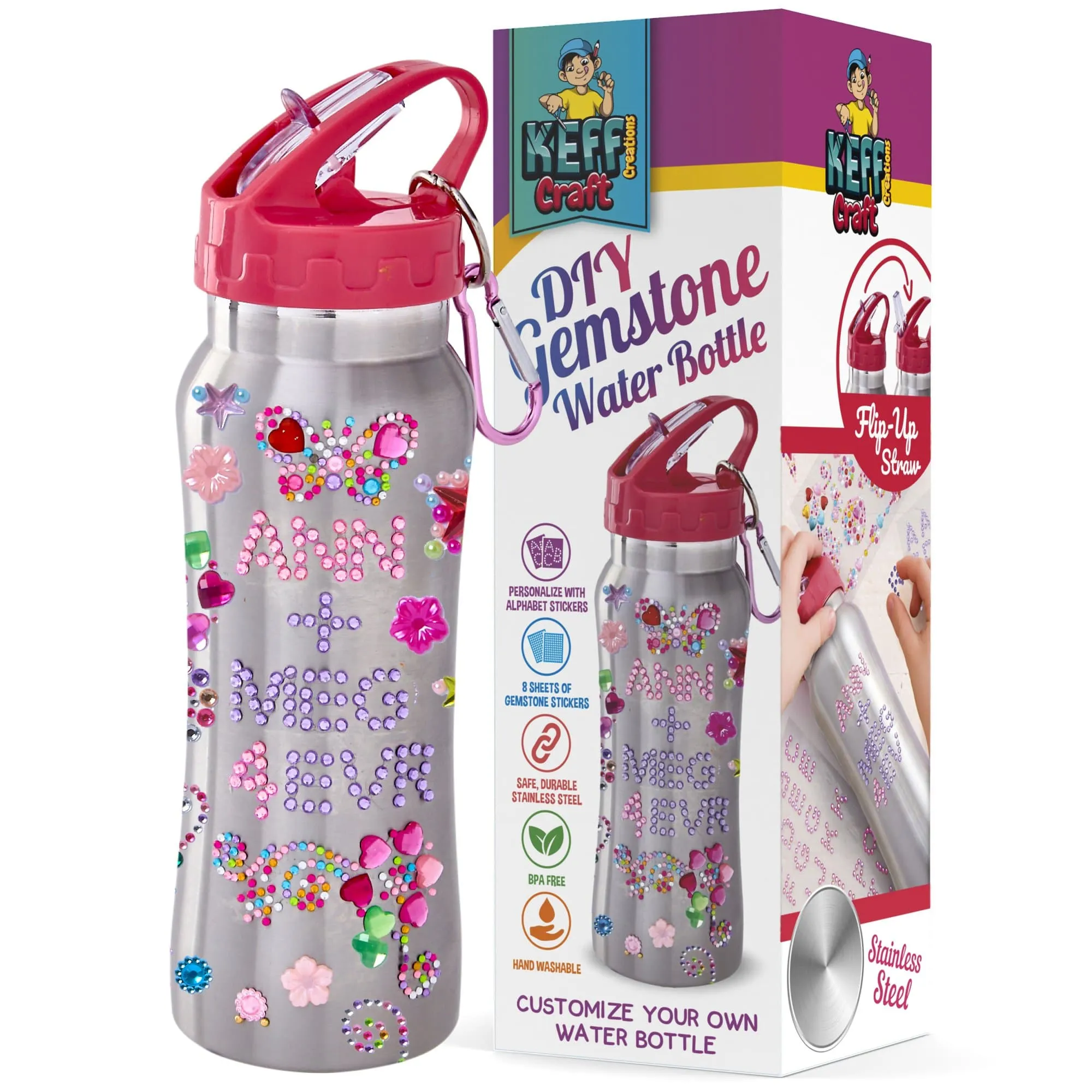 Water Bottle with Gem Rhinestone Stickers