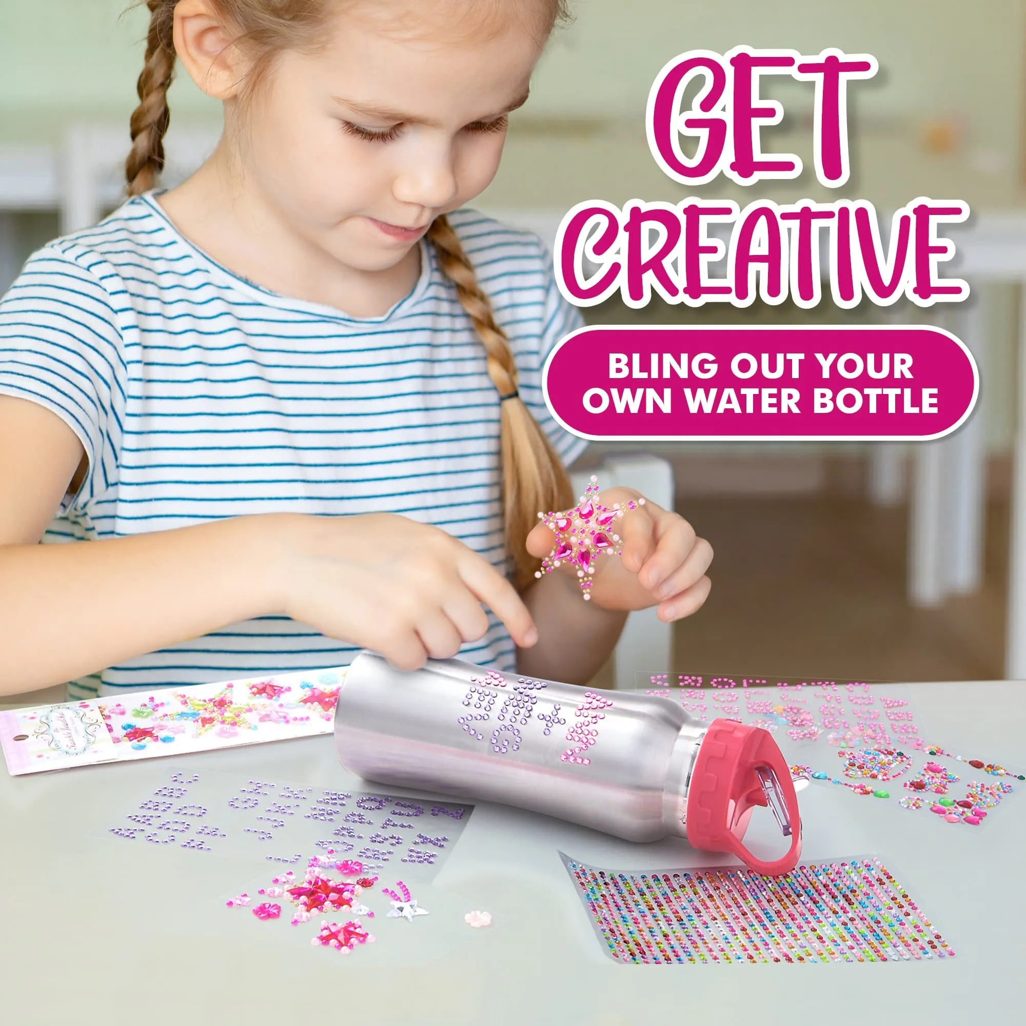 Water Bottle with Gem Rhinestone Stickers