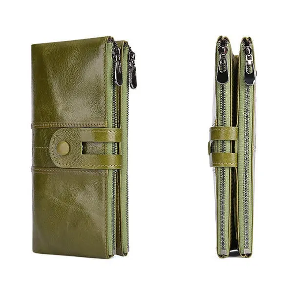 Women Genuine Leather RFID Antimagnetic Long Phone Wallet Card Holder Phone Bag