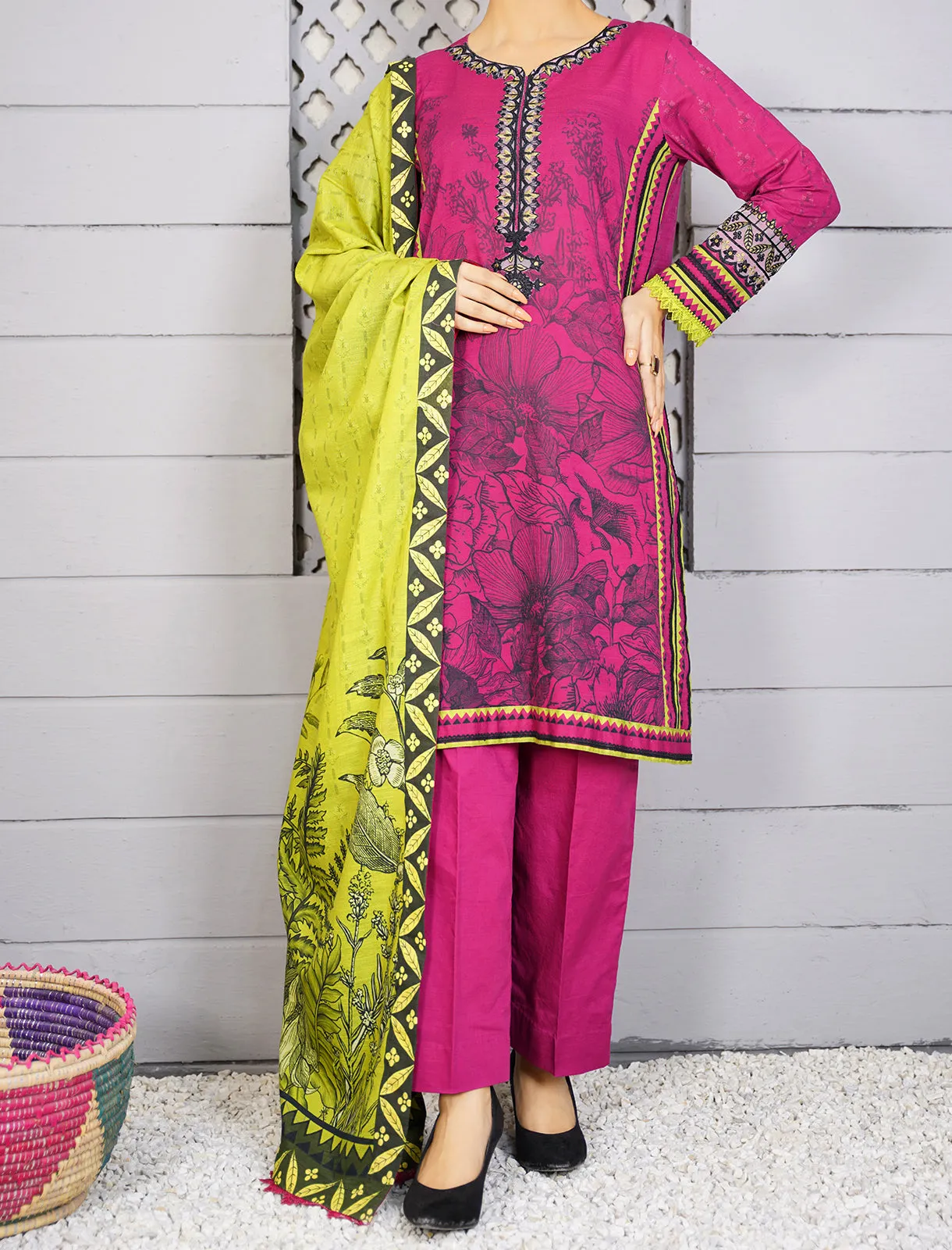Women's "BELLE" Embroidered Khaddar Unstitched Three Piece Suit